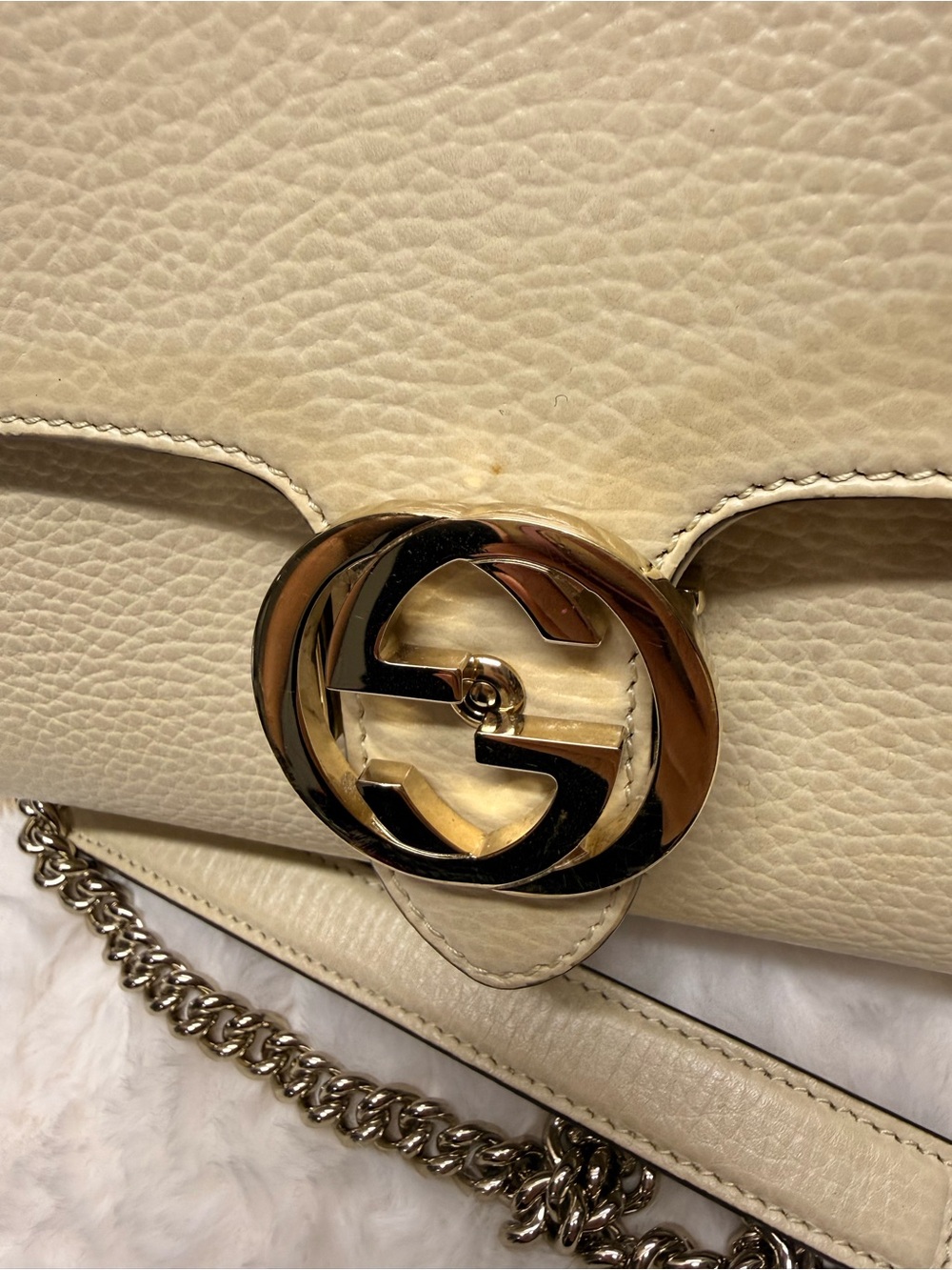 GUCCI-607720 493075 Interlocking G Beige Leather Crosbbody - Picture 8 of 15